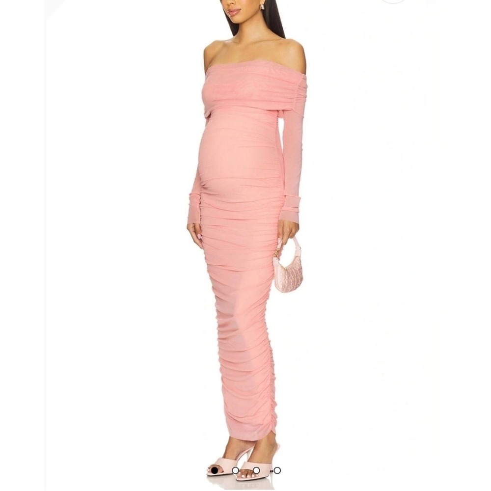 Bumpsuit Off The Shoulder Mesh Dress Pink XL Ruched Maternity Maxi